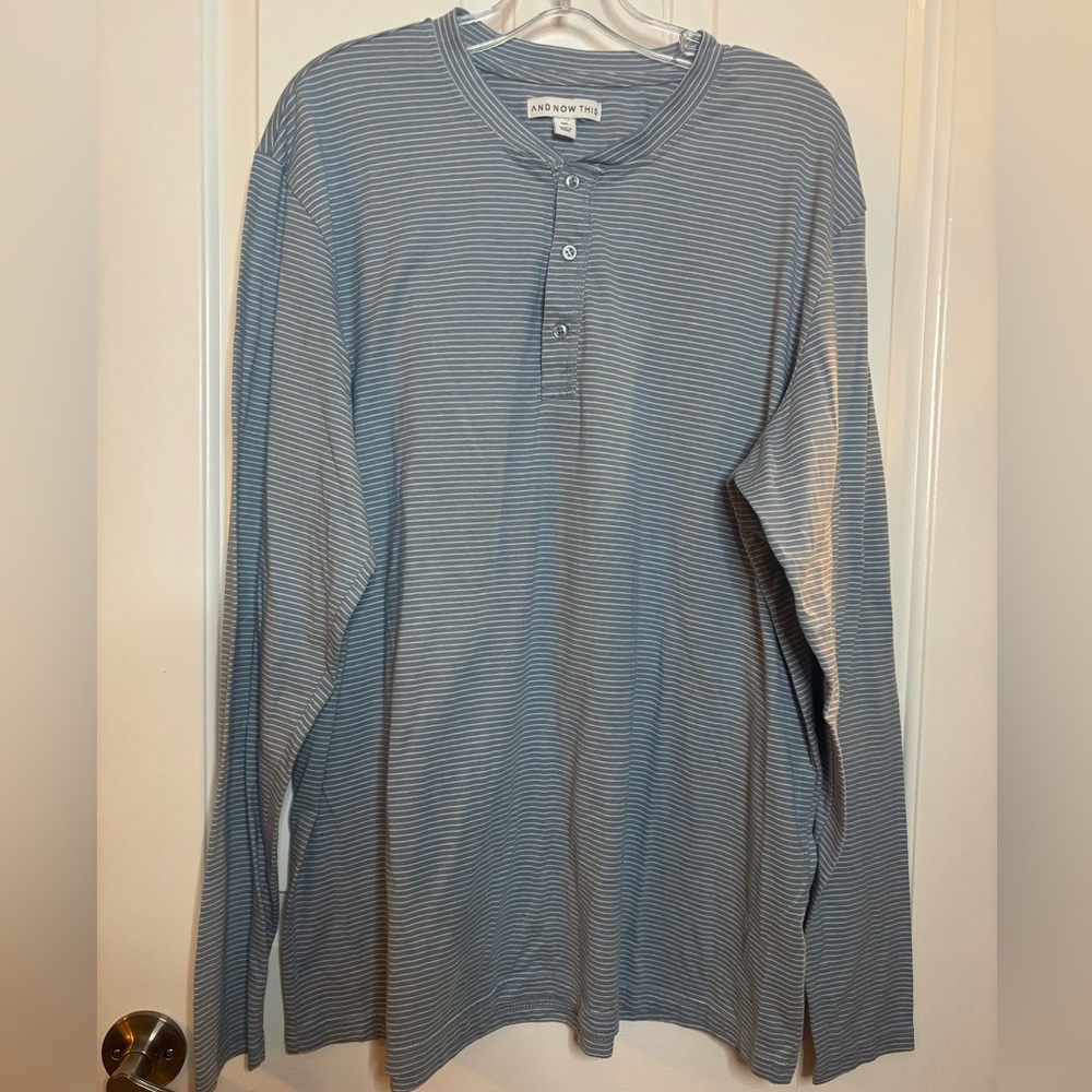 EUC AND NOW THIS Men's Long-Sleeve Light Blue Stripe Henley Shirt size XXL